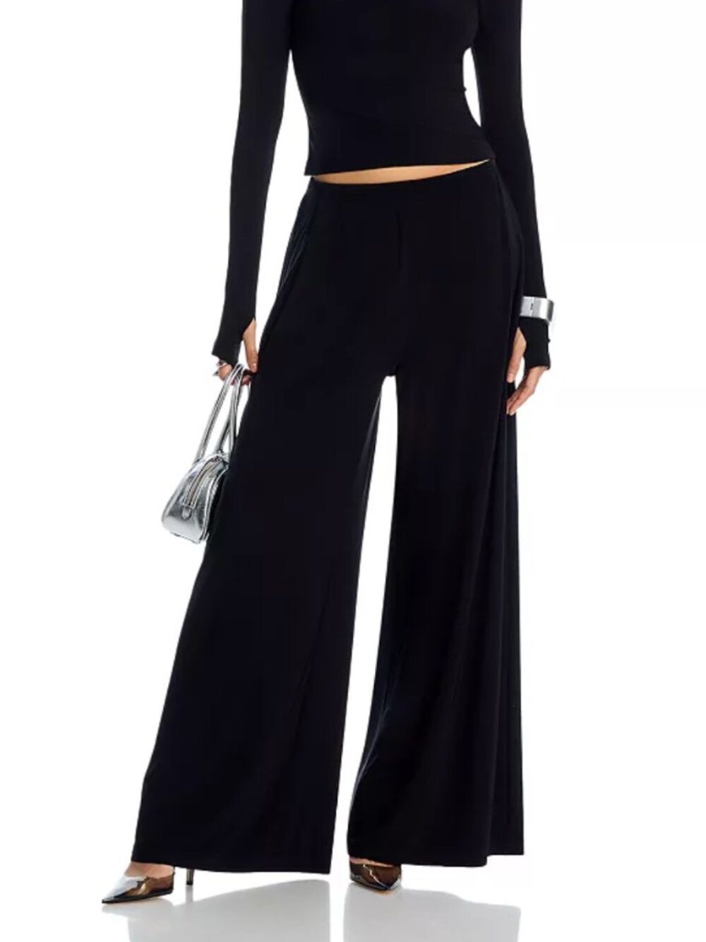 Norma Kamali Black Super Wide Leg Palazzo Pants Size Large Stretch